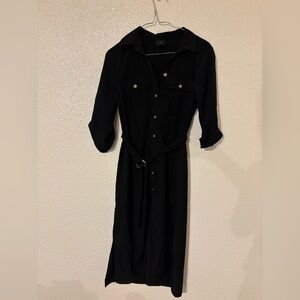 Worthington Black Long Sleeve Belted Dress